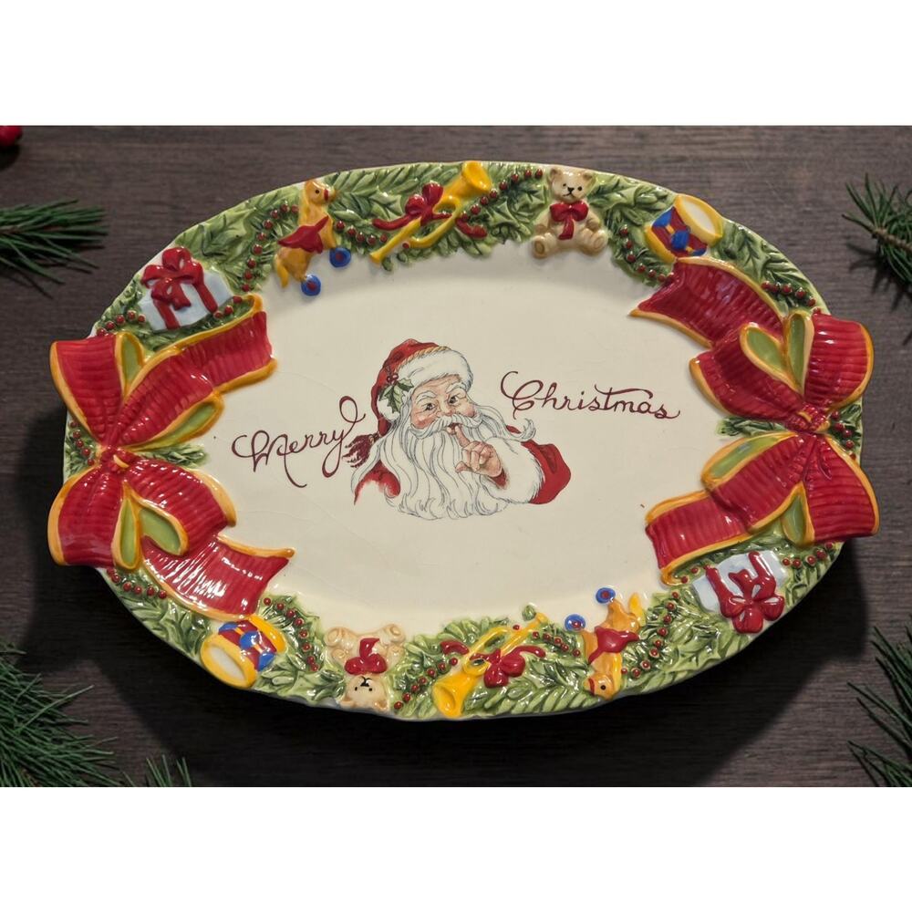 Fitz and Floyd Southern Christmas Collection Oval Christmas Santa Platter